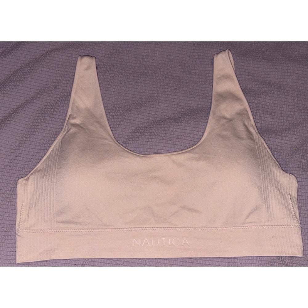 Nautica Seamless Beige Lightly Lined Scoop Neck Comfort Bralette,‎ Large